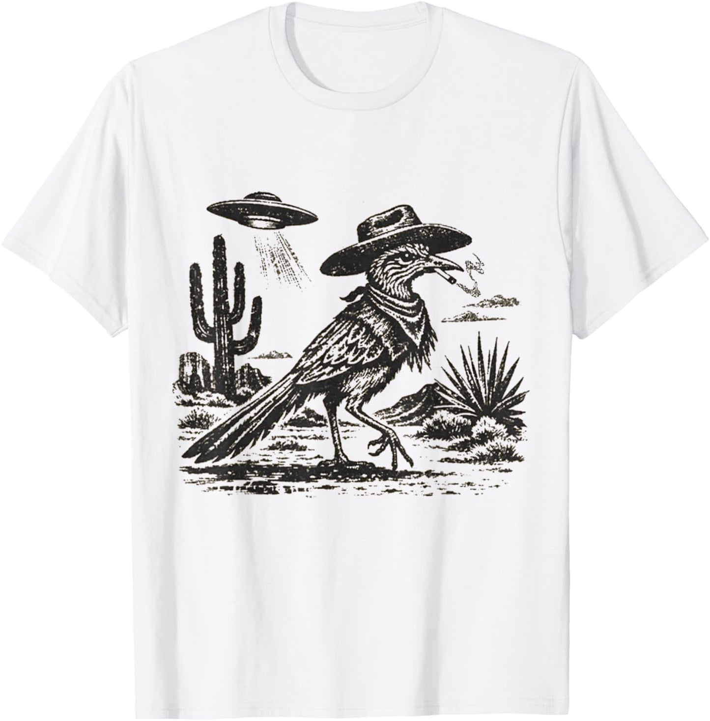 Smoking Roadrunner UFO Desert Sarcastic Nature Humor T-Shirt - T-Shirt | White