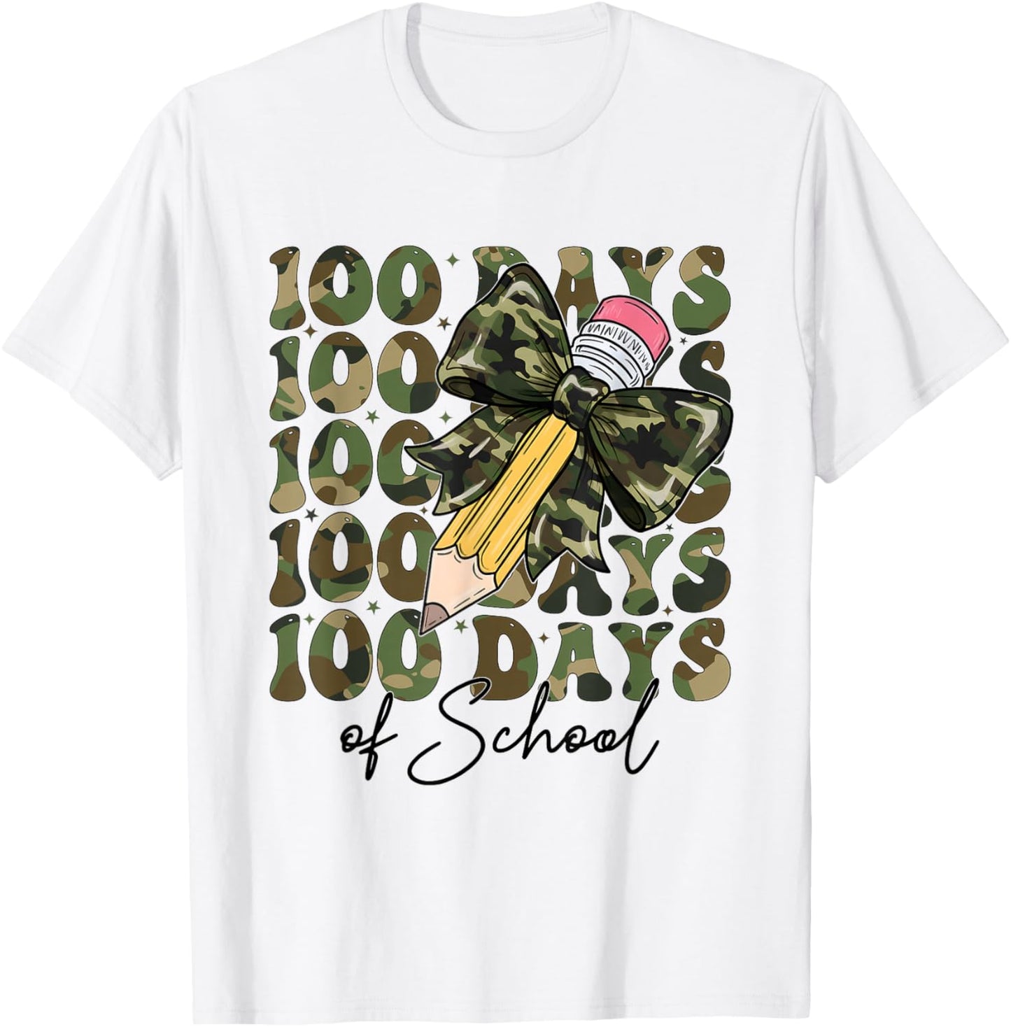 Military Style 100 Days of School Coquette Bow Military T-Shirt - T-Shirt | White