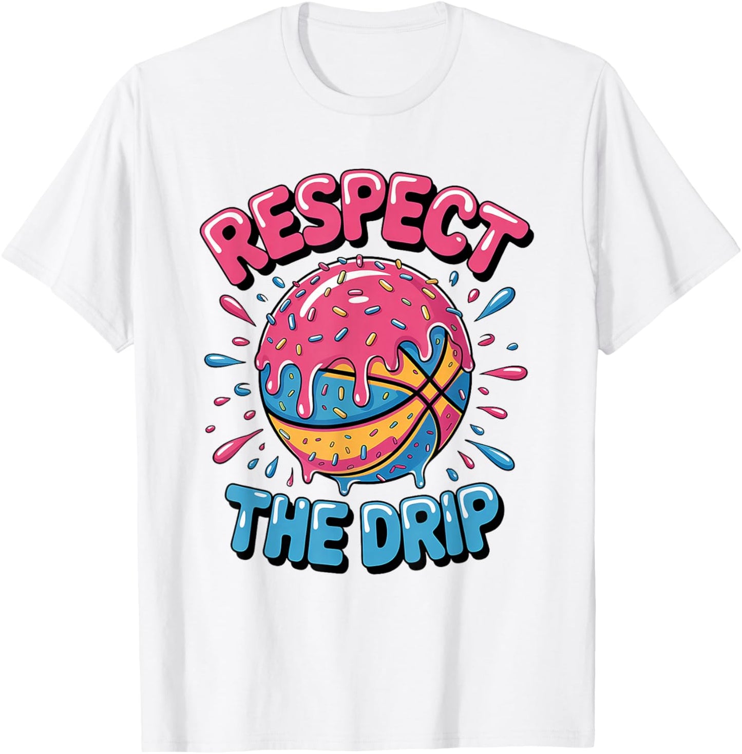 Respect The Drip - Basketball Ice Cream Drip T-Shirt - T-Shirt | White