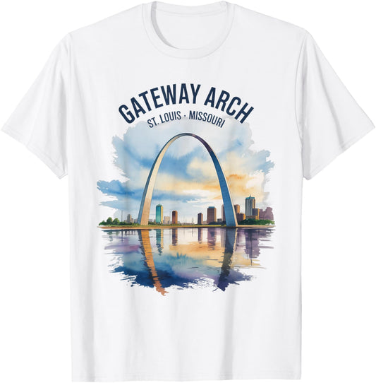 Gateway Arch St Louis Missouri Vintage Watercolor Travel T-Shirt - T-Shirt | White