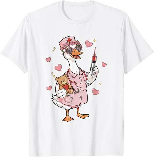 Pediatric Nurse Valentine's Day Funny Silly Goose Peds T-Shirt - T-Shirt | White