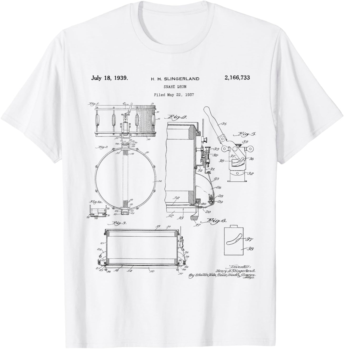 Snare Drum Patent Vintage Drawing Print T-Shirt - T-Shirt | White