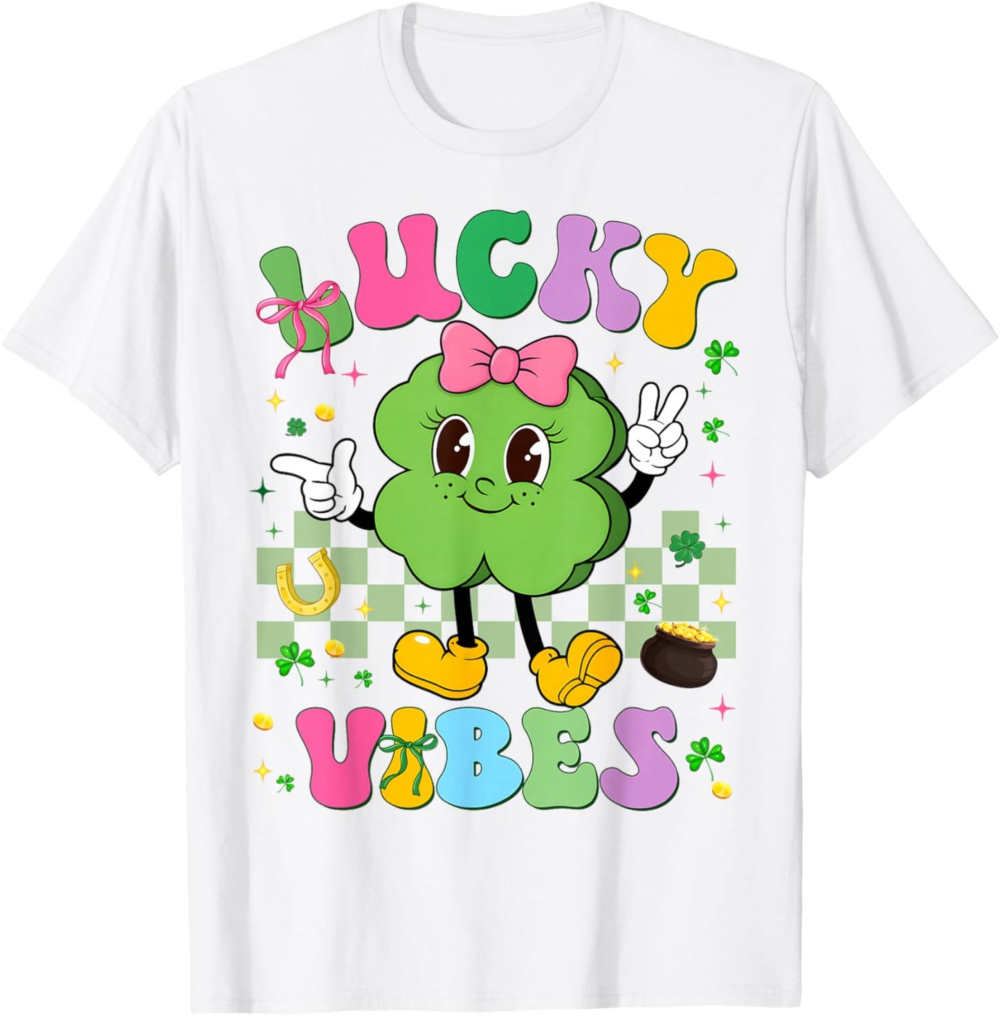 Lucky Vibes Shamrock Irish St Patricks Women Kid Toddler Gir T-Shirt - T-Shirt | White