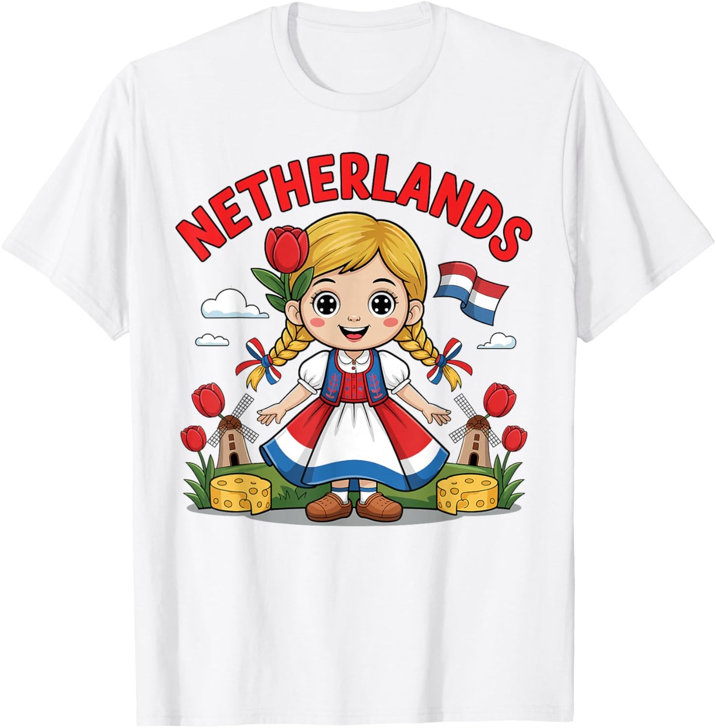 Cute Dutch Girl in Traditional Dress for Kids T-Shirt - T-Shirt | White
