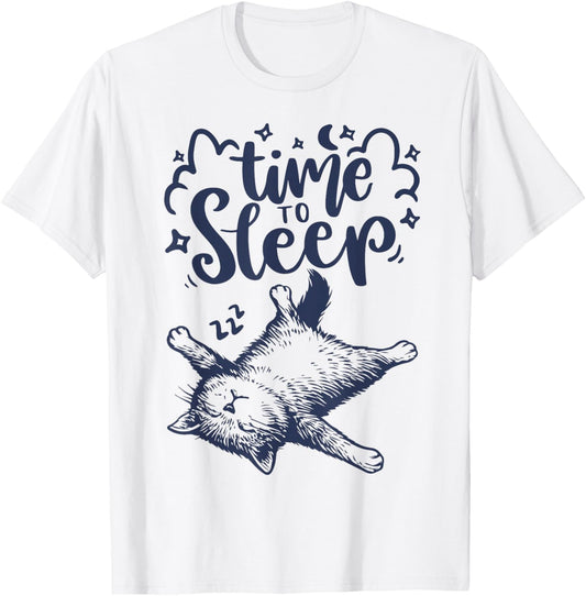 Time to Sleep Cute Sleeping Cat Nap Lover T-Shirt - T-Shirt | White