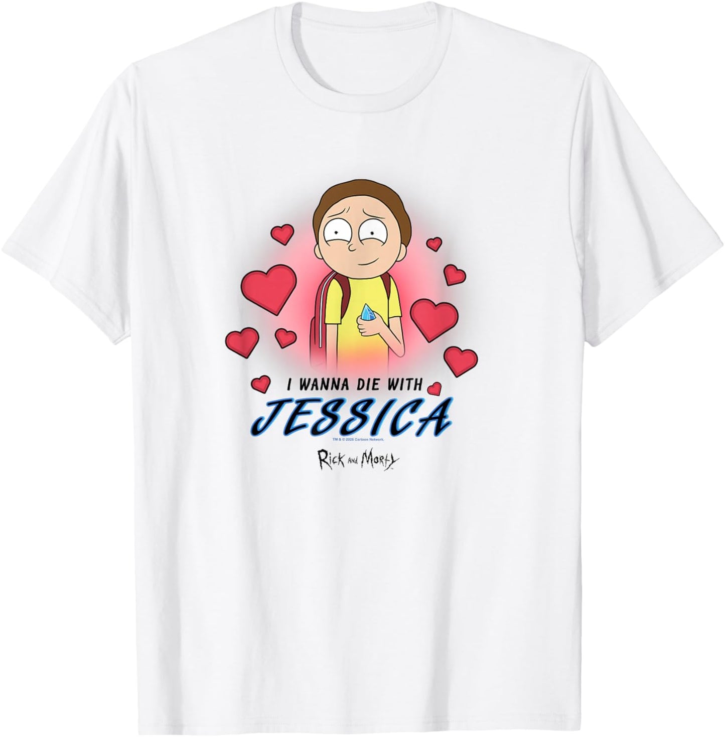 Rick and Morty Die with Jessica Valentine's Hearts Cartoon T-Shirt - T-Shirt | White