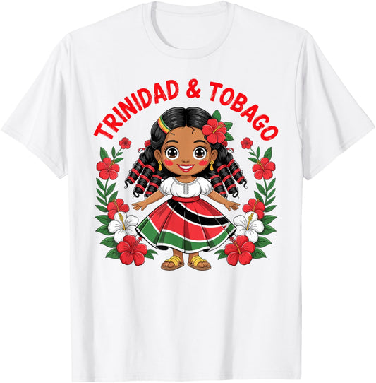 Cute Trinidad and Tobago Girl with Flag Dress for Kids T-Shirt - T-Shirt | White