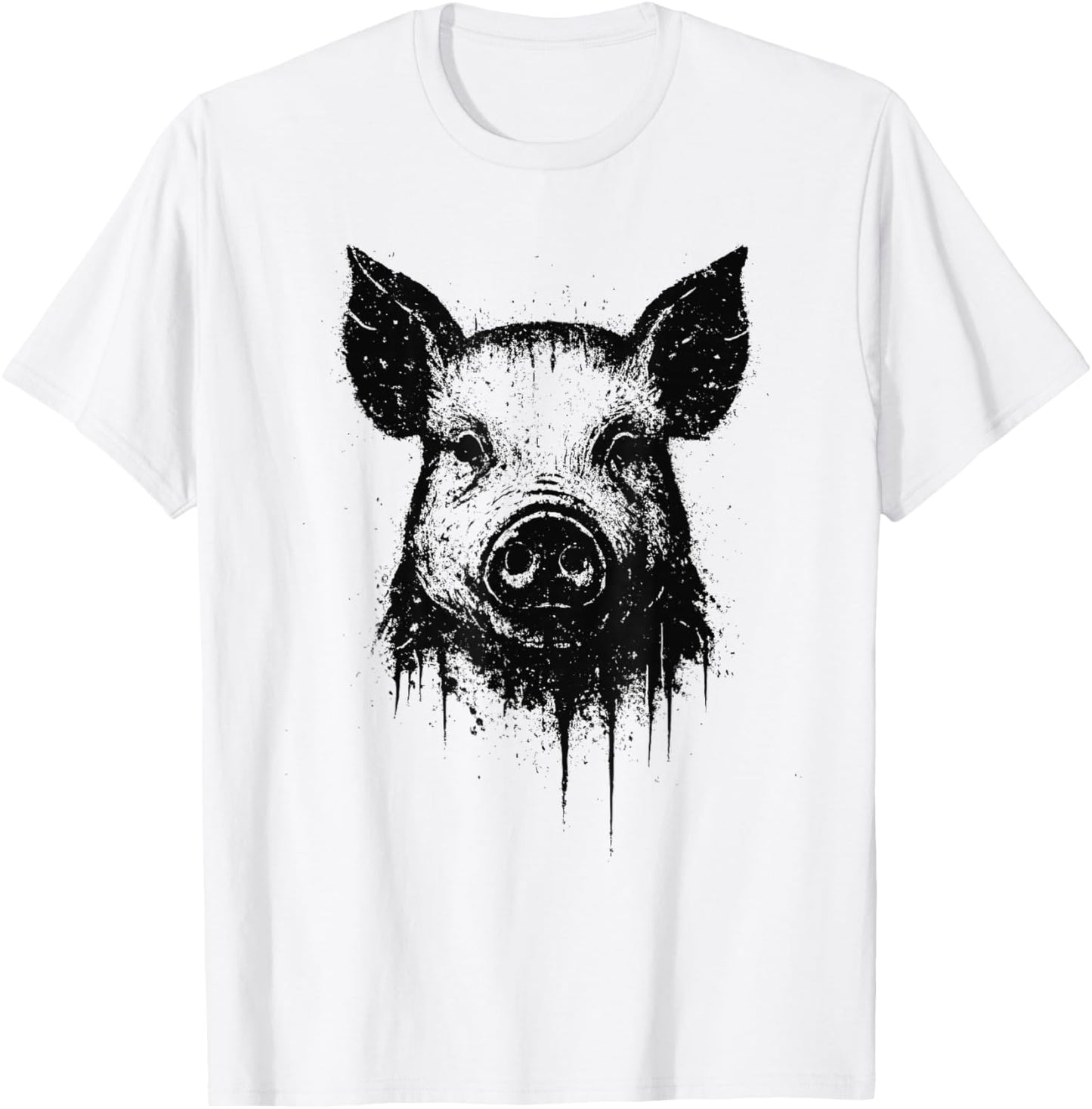 Pig Ink Art Grunge Aesthetic Rustic Farm Animal Portrait T-Shirt - T-Shirt | White