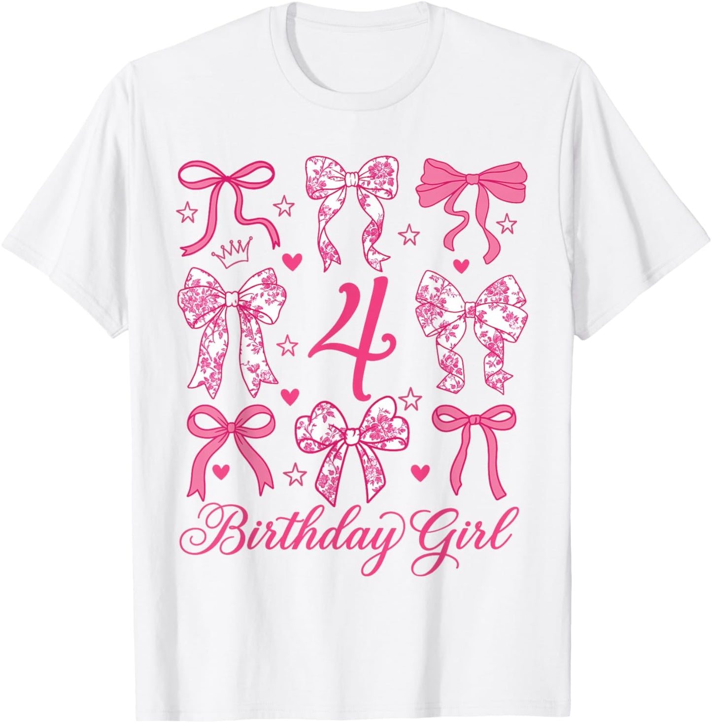 Cute It's My 4 Bday Coquette Bow 4th Birthday Girls T-Shirt - T-Shirt | White