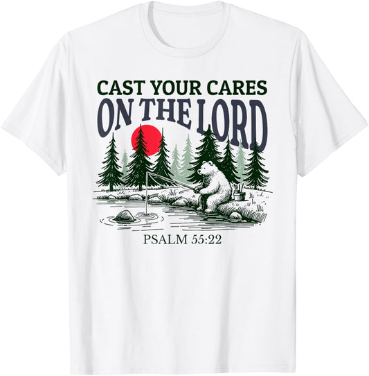 Bear Boys Christian Fishing Cast Your Cares On The Lord T-Shirt - T-Shirt | White