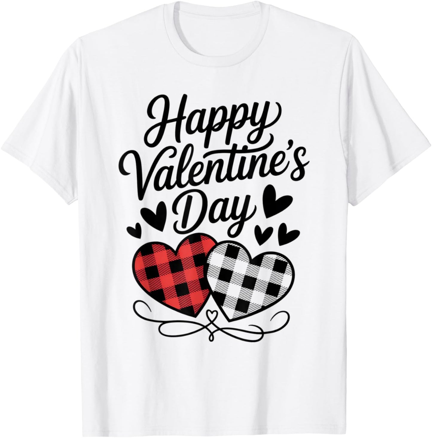 Happy Valentines Day Plaid Hearts Cute Love T-Shirt - T-Shirt | White