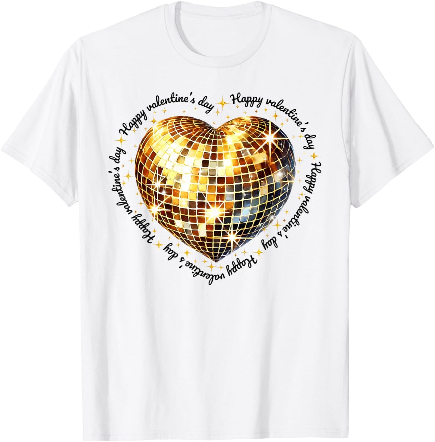 Happy Valentine's Day Funny Gold Coquette Disco Ball Heart T-Shirt - T-Shirt | White