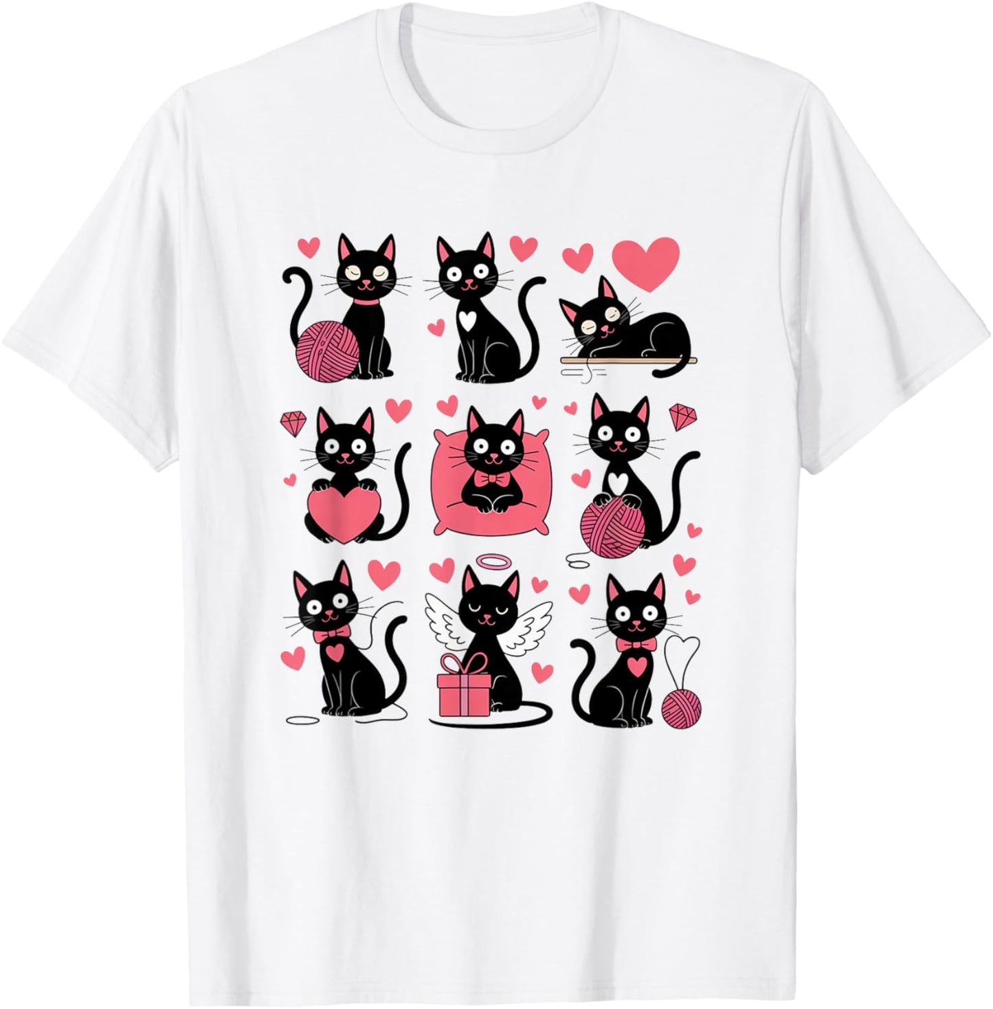 Funny Cats and Hearts Valentines Day Themed Cat T-Shirt - T-Shirt | White