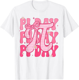Pi Day Girls Kids Coquette Bow Math Teacher Women 3.14 Pi T-Shirt - T-Shirt | White