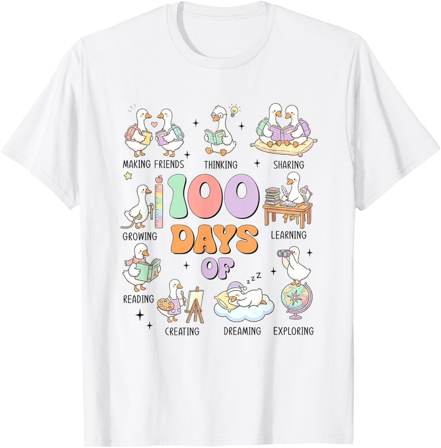 100 Days of School Silly-Goose Teacher Girl Kid 100th Day T-Shirt - T-Shirt | White