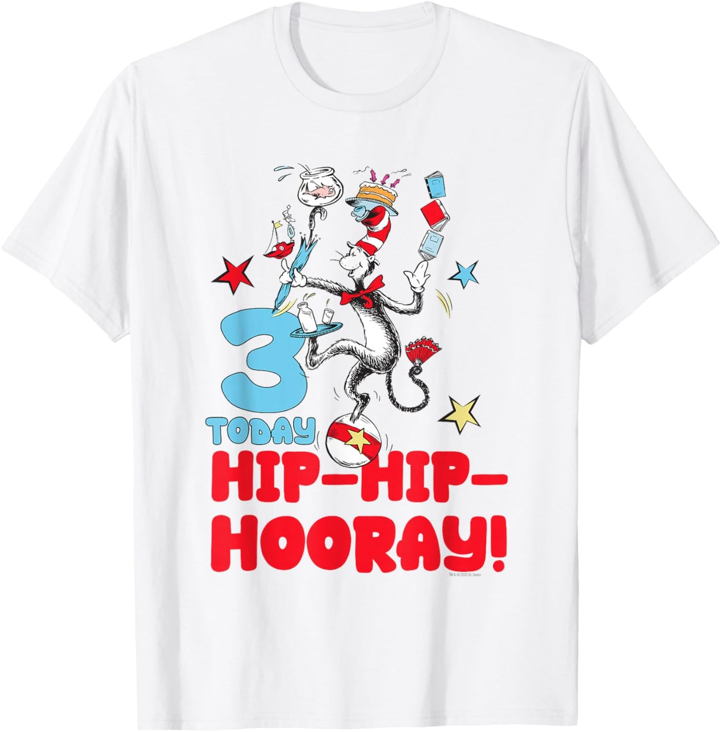 Dr. Seuss Cat in The Hat 3 Birthday Officially Licensed T-Shirt - T-Shirt | White
