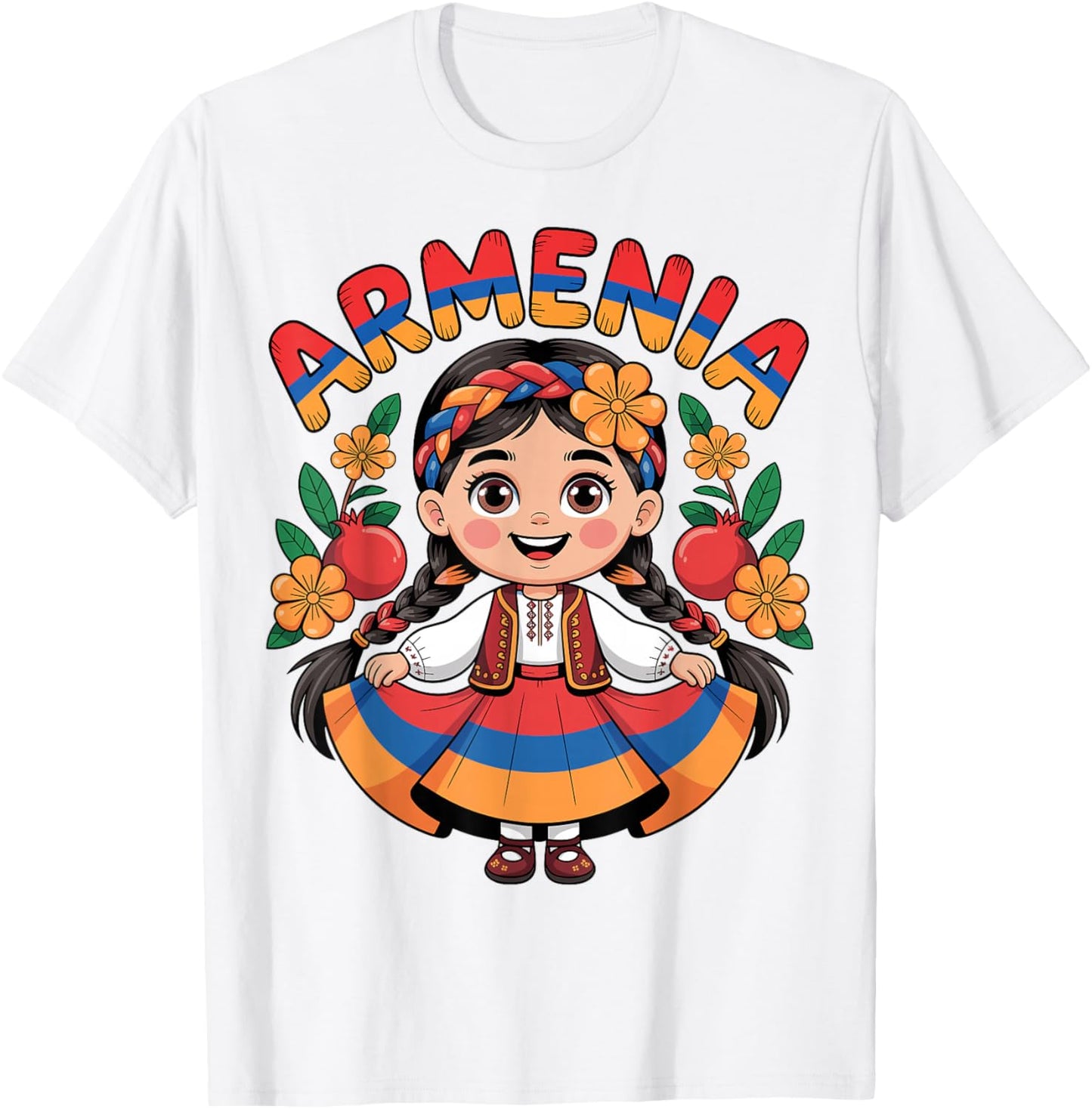Cute Armenian Girl in Flag Dress with Pomegranates for Kids T-Shirt - T-Shirt | White