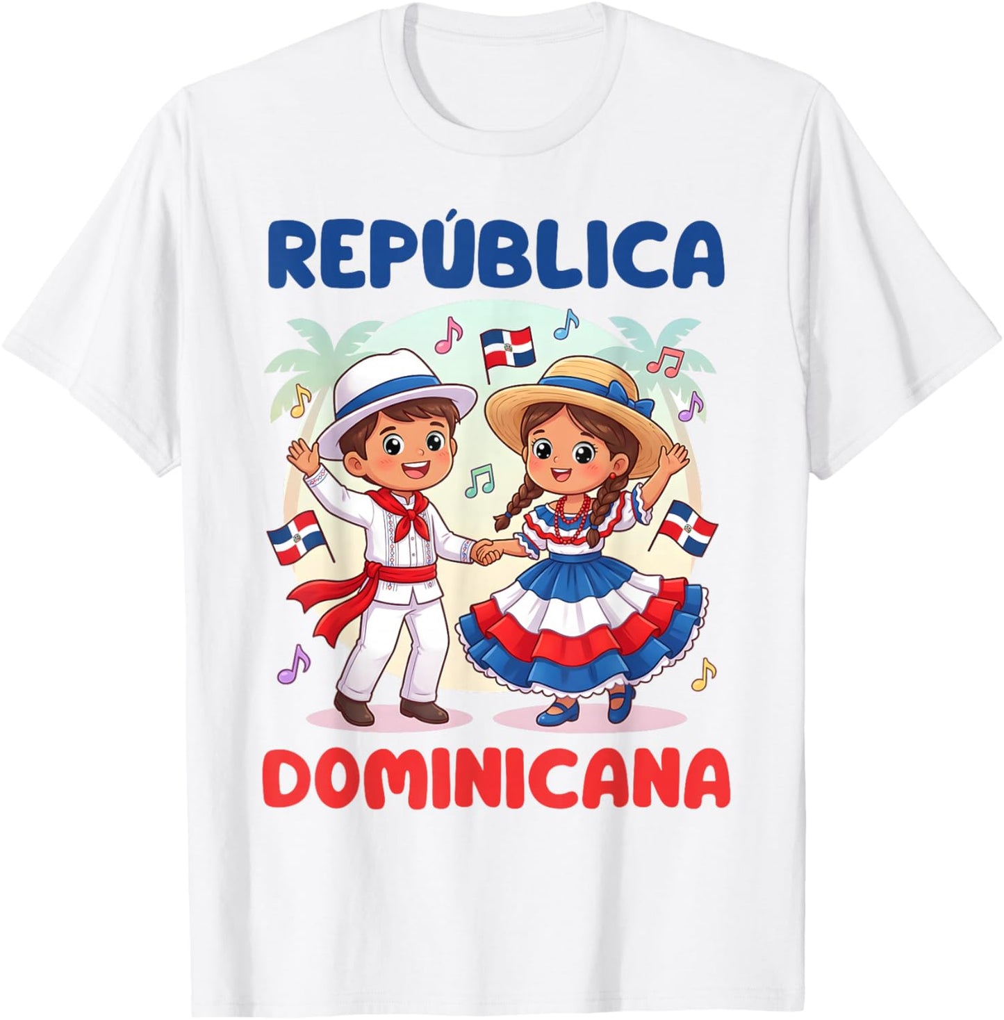 Cute Dominican Kids Dancing in Traditional Outfit Flag T-Shirt - T-Shirt | White