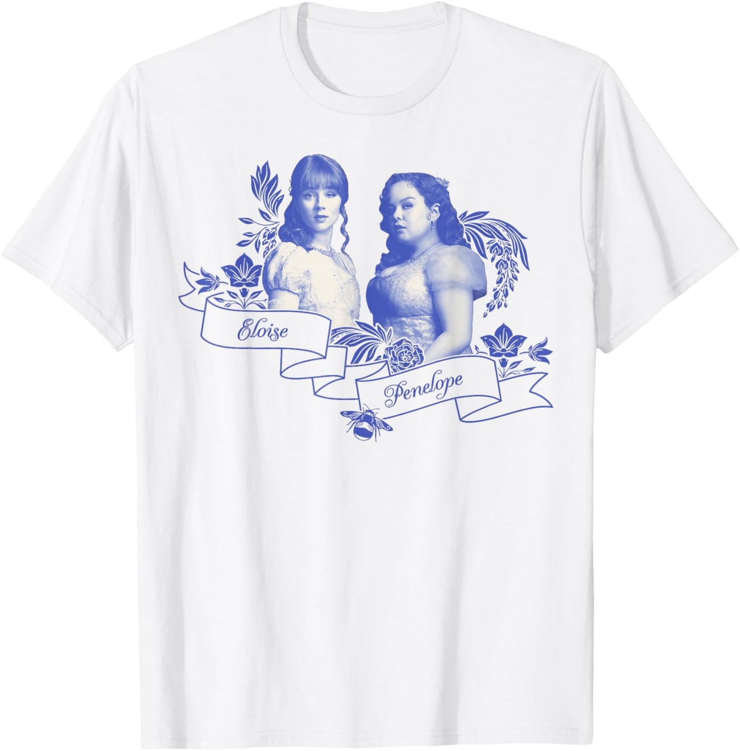 Bridgerton Eloise Bridgerton & Penelope Behind Floral Banner T-Shirt - T-Shirt | White