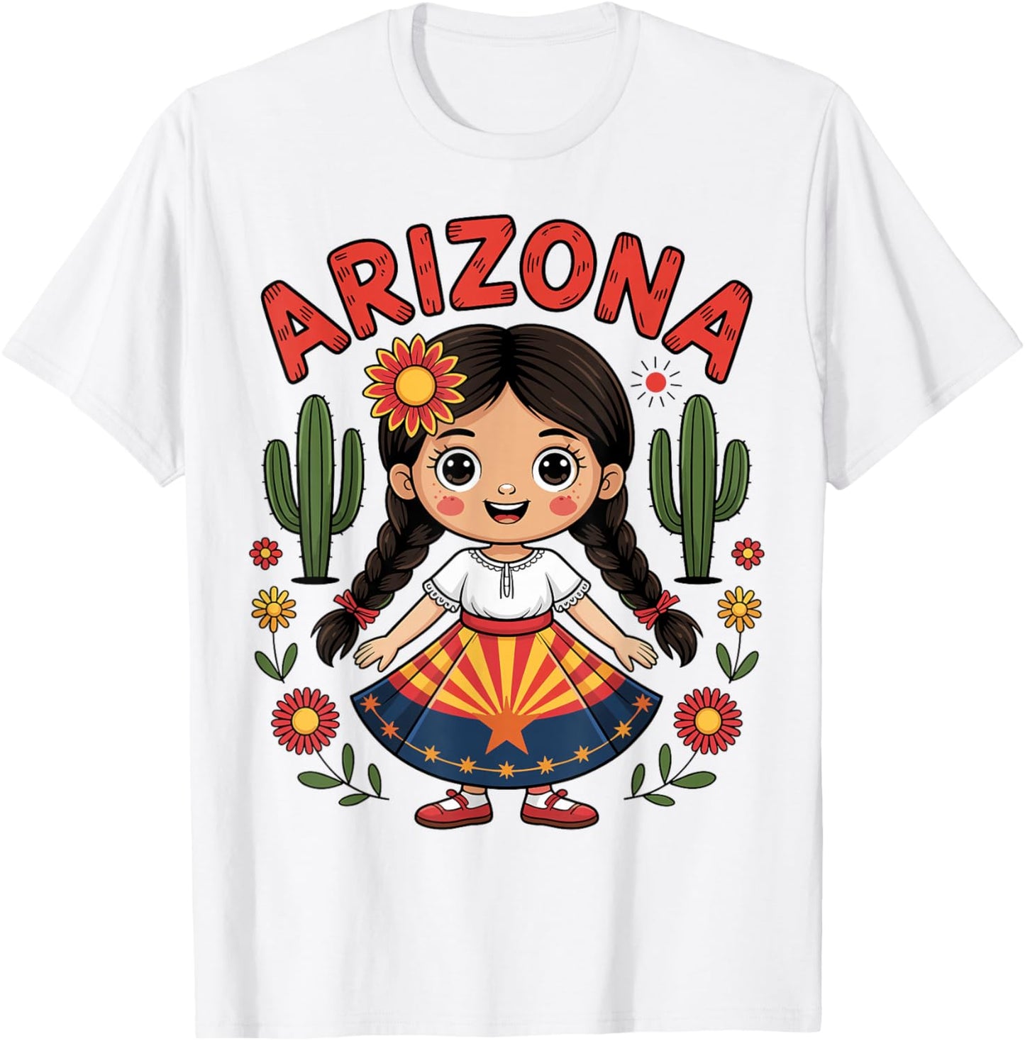 Cute Arizona Girl in State Flag Dress and Cactus for Kids T-Shirt - T-Shirt | White