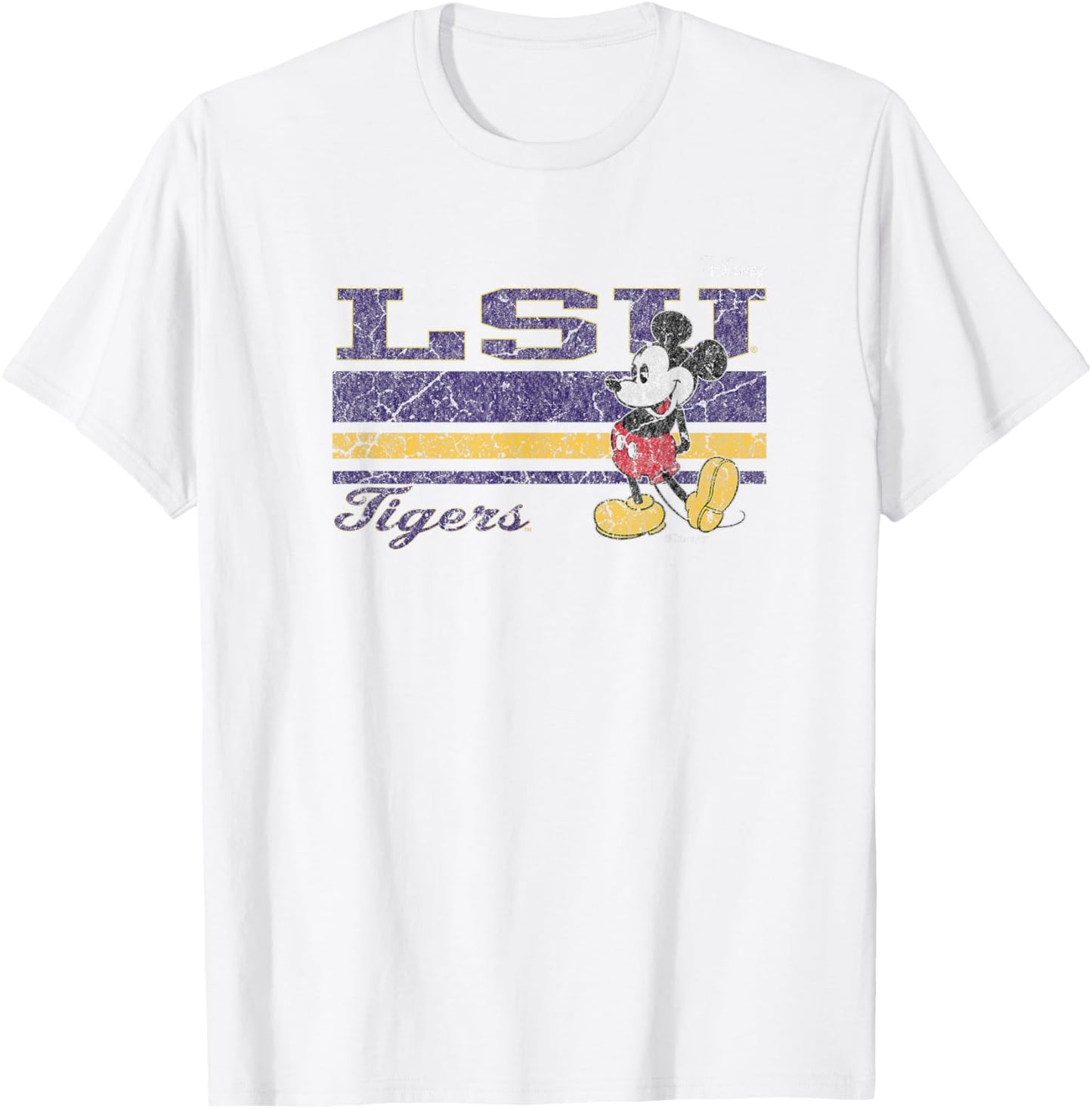 LSU Tigers Mickey Mouse Vintage Gray Officially Licensed T-Shirt - T-Shirt | White