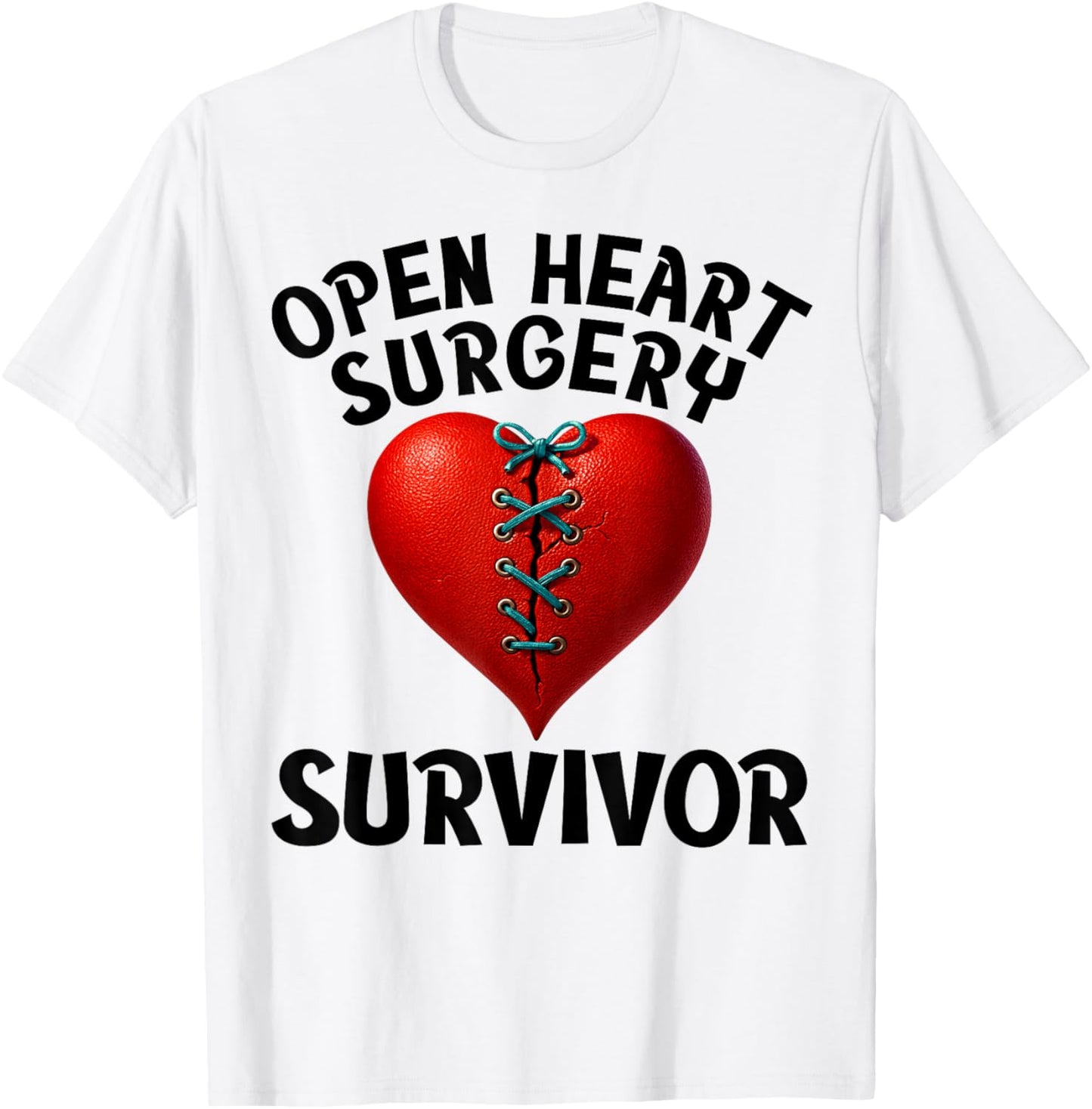 Open Heart Surgery Survivor Stitched Heart Men Women T-Shirt - T-Shirt | White