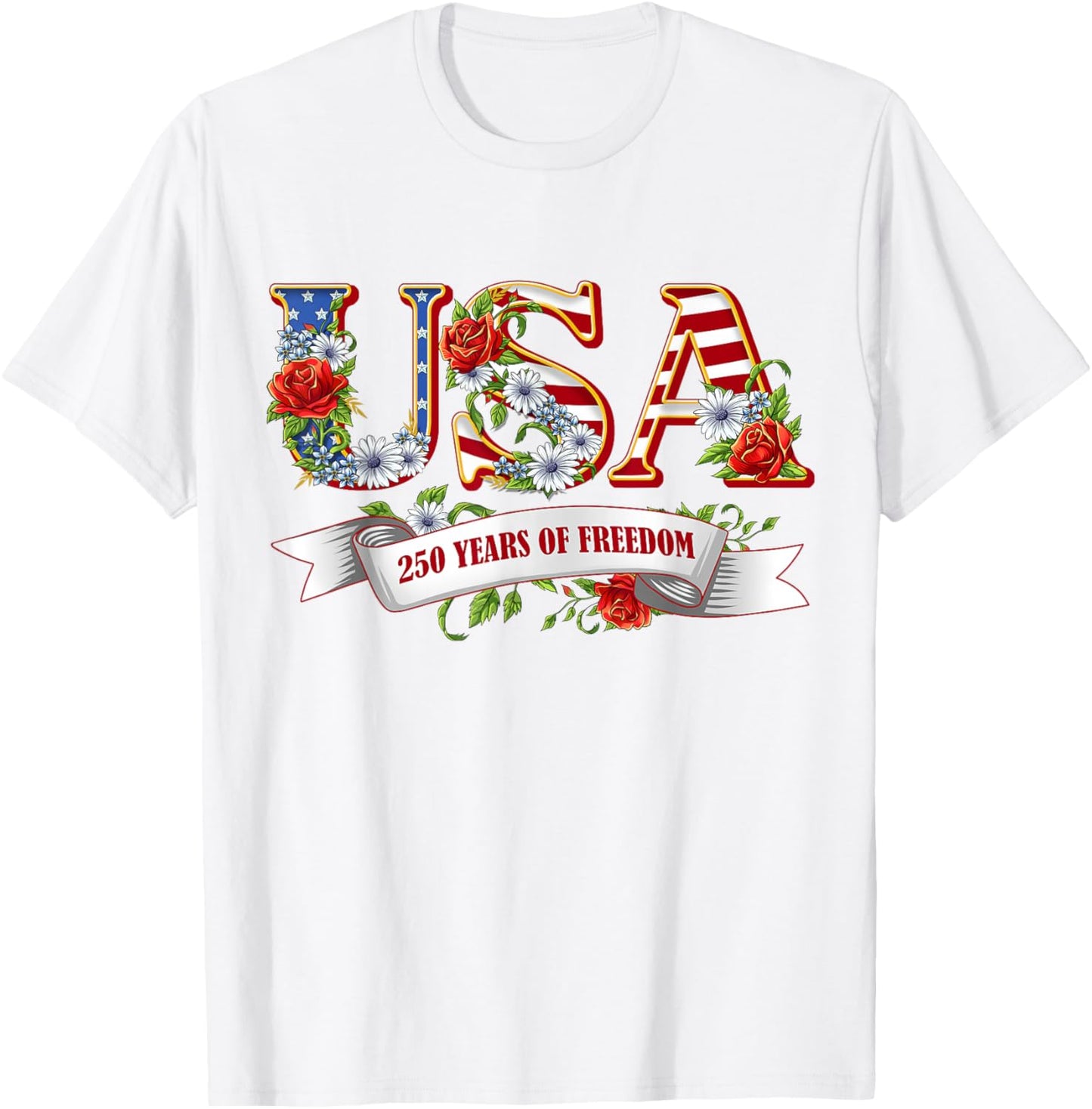 USA 250 Years of Freedom Patriotic Wildflower 4th of July T-Shirt - T-Shirt | White