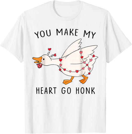 You Make My Heart Go Honk Sublimation - Valentine Goose T-Shirt - T-Shirt | White