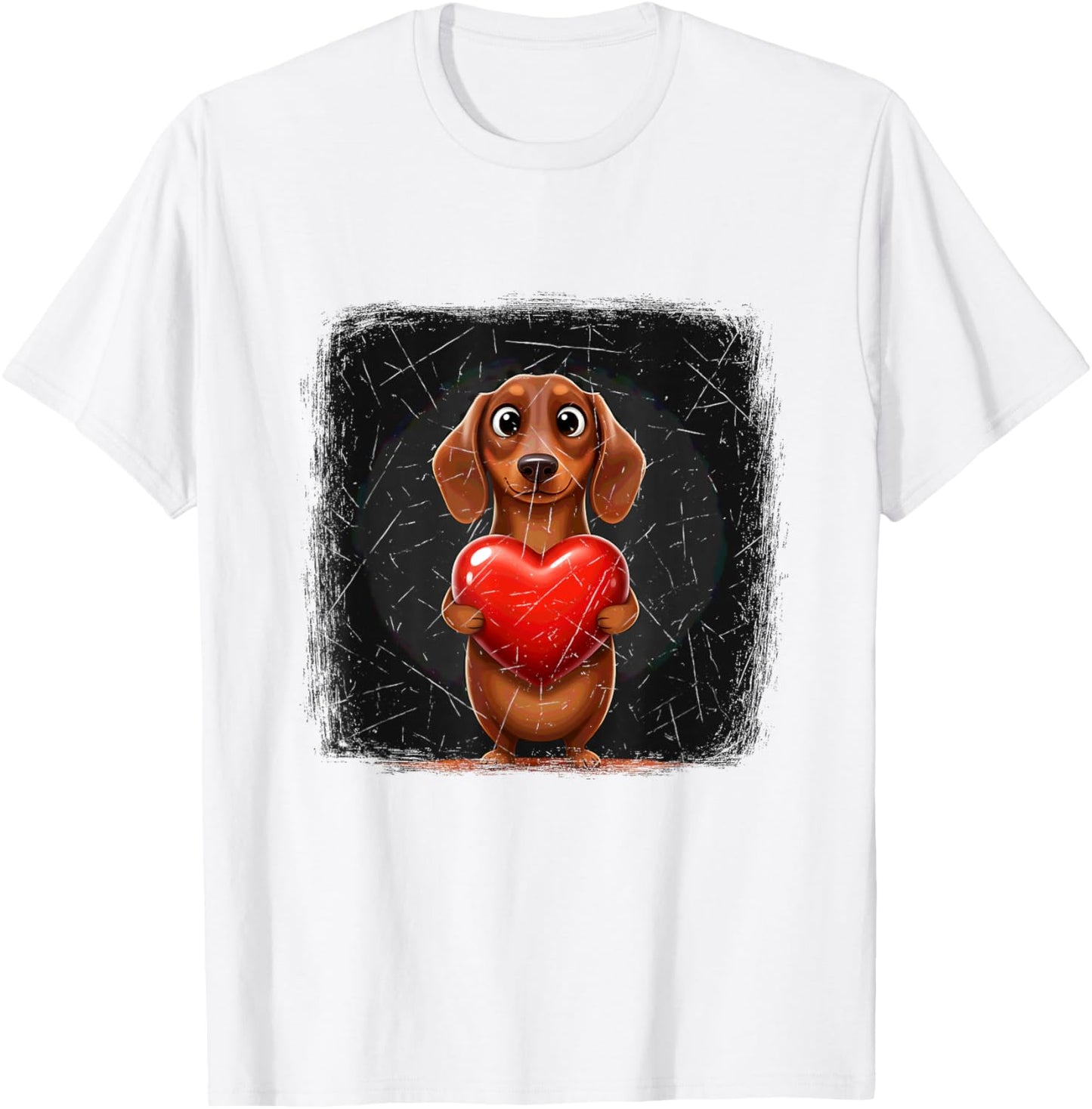 Dachshund Shy Holding a Heart Valentines Day T-Shirt - T-Shirt | White