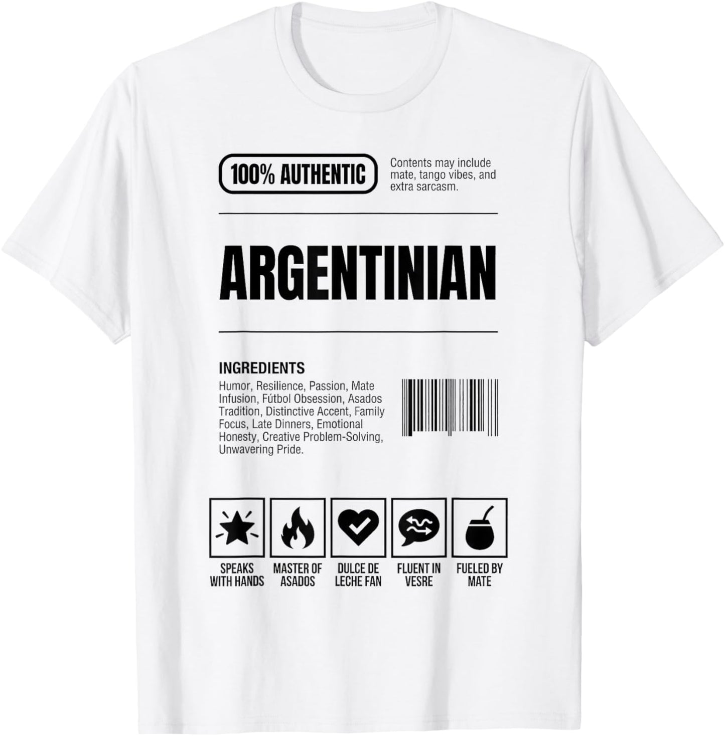 Argentinian Nutrition Facts Ingredients Label T-Shirt - T-Shirt | White