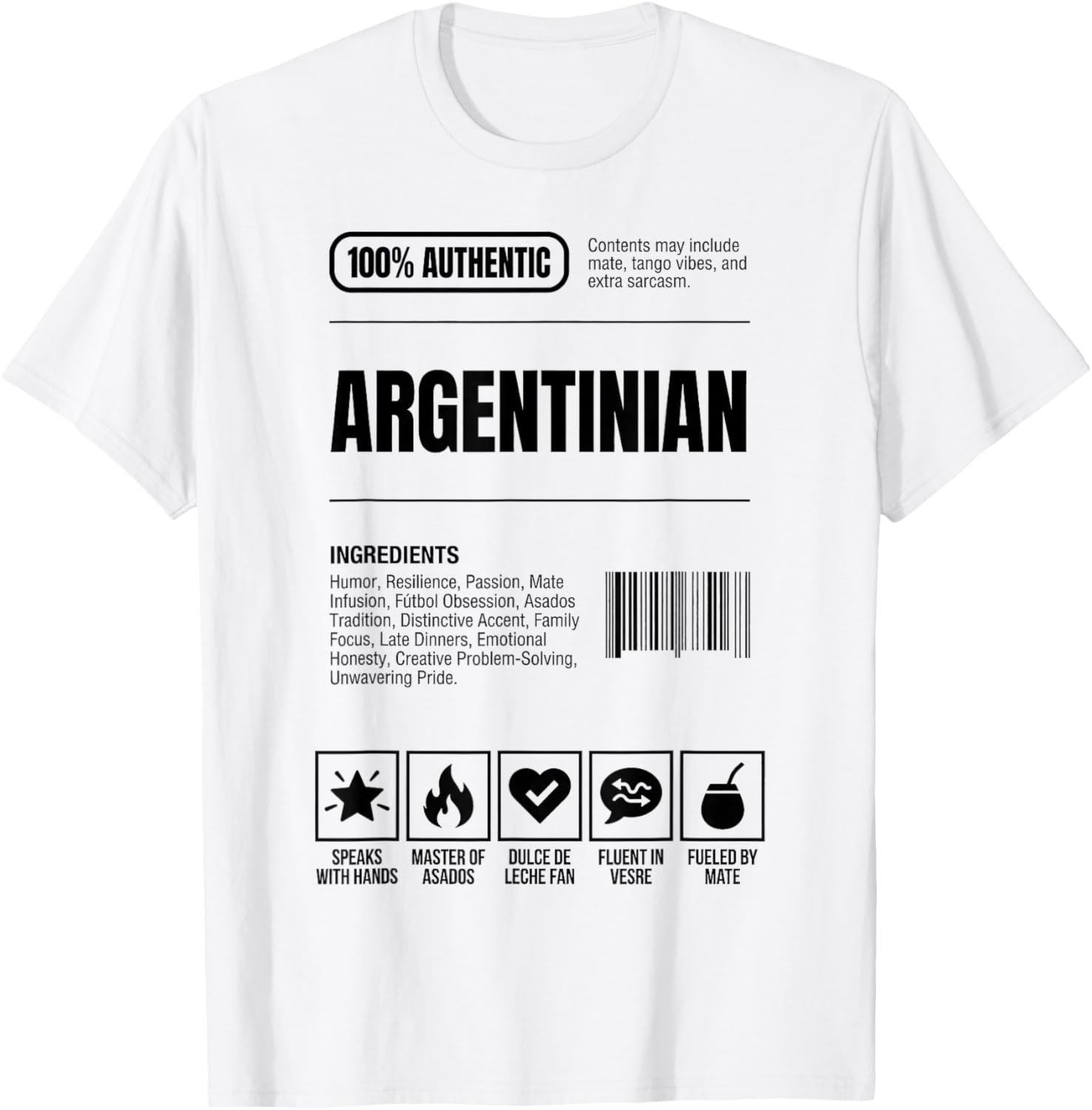 Argentinian Nutrition Facts Ingredients Label T-Shirt - T-Shirt | White