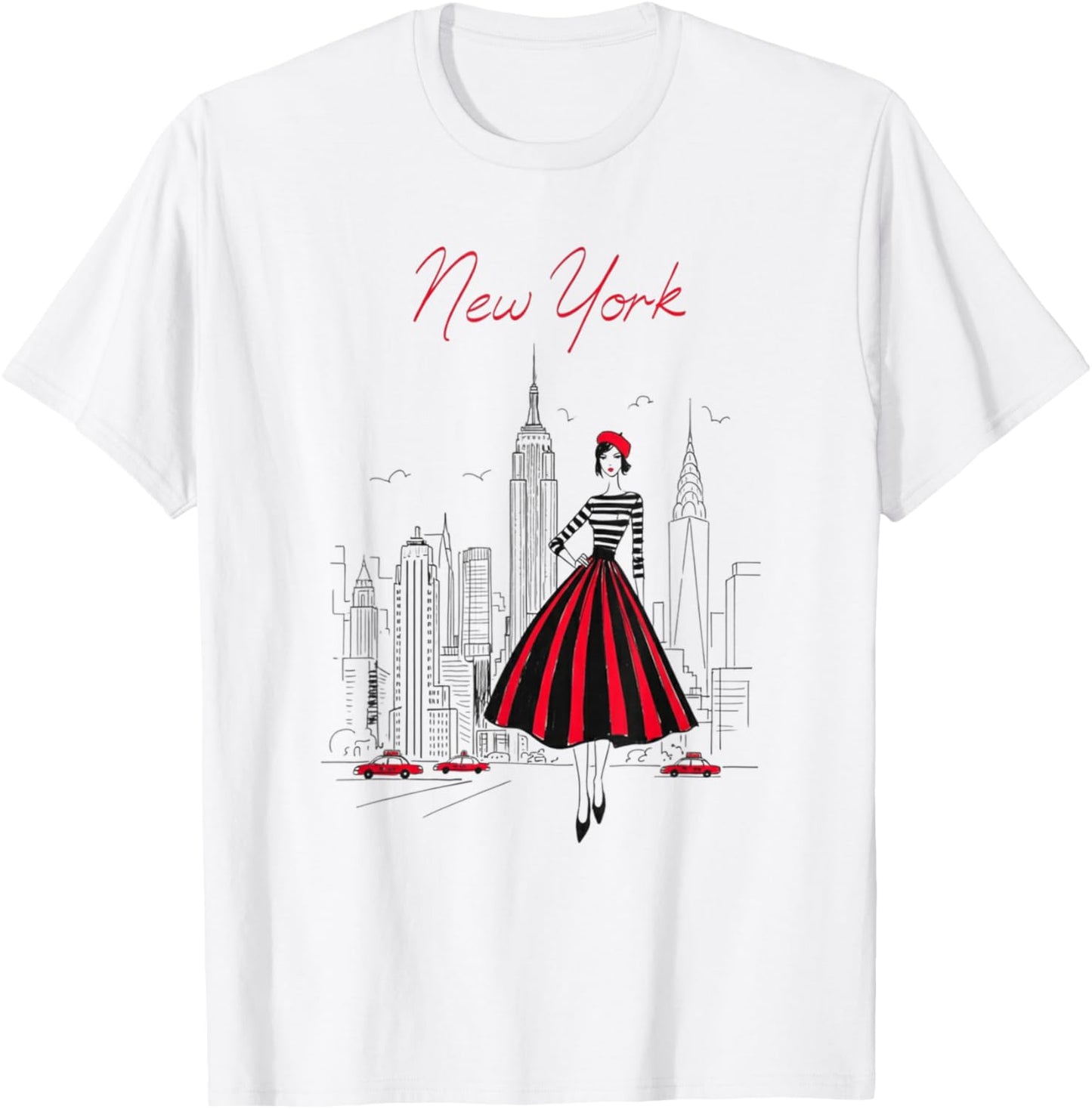 New York City Skyline Fashion Art Retro Style Women T-Shirt - T-Shirt | White