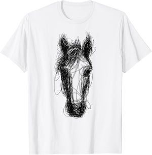 Minimalist Scribble Horse Face Shirt Abstract Line Art Horse T-Shirt - T-Shirt | White