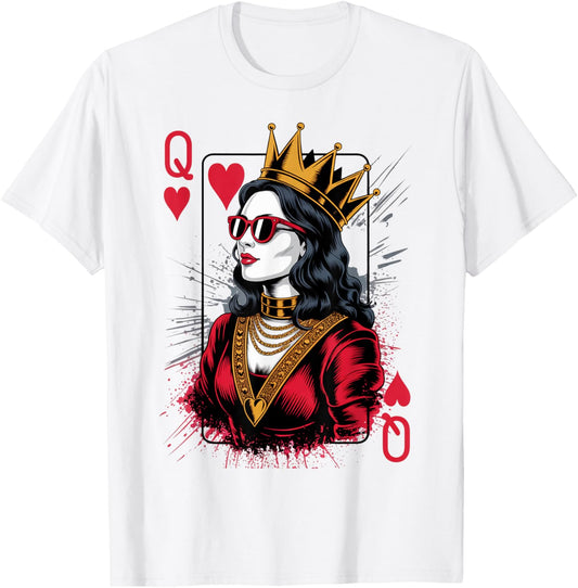 Queen of Hearts Vintage Card Girl Women Funny Valentines T-Shirt - T-Shirt | White