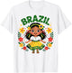 Cute Brazil Girl Traditional Dress Flag Colors Art for Kids T-Shirt - T-Shirt | White