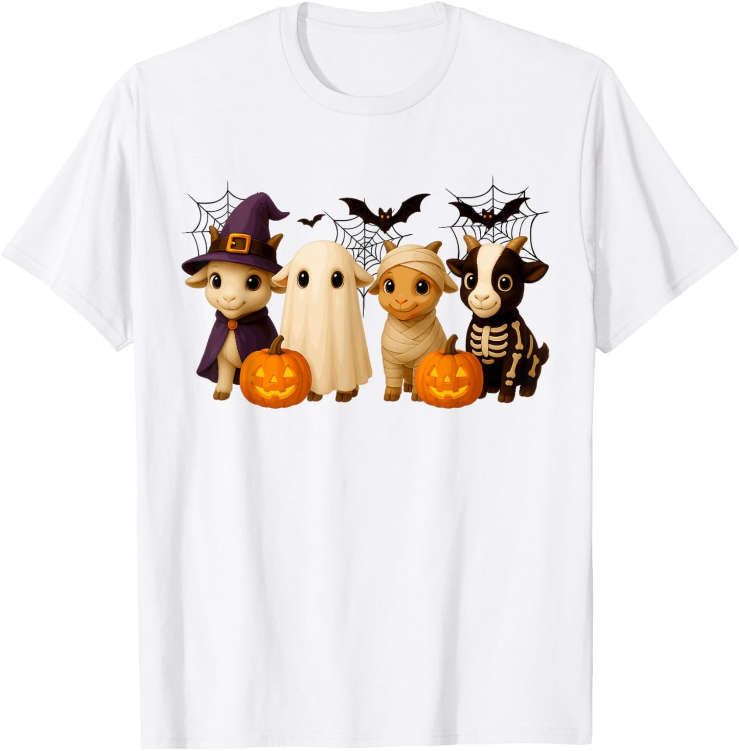 Goats in Witch Skeleton Ghost Costume Happy Halloween Day T-Shirt - T-Shirt | White
