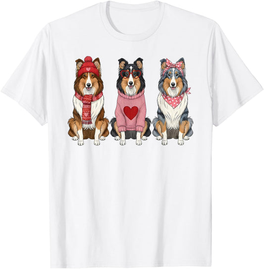 Cute Rough Collie Valentine Dog T-Shirt - T-Shirt | White