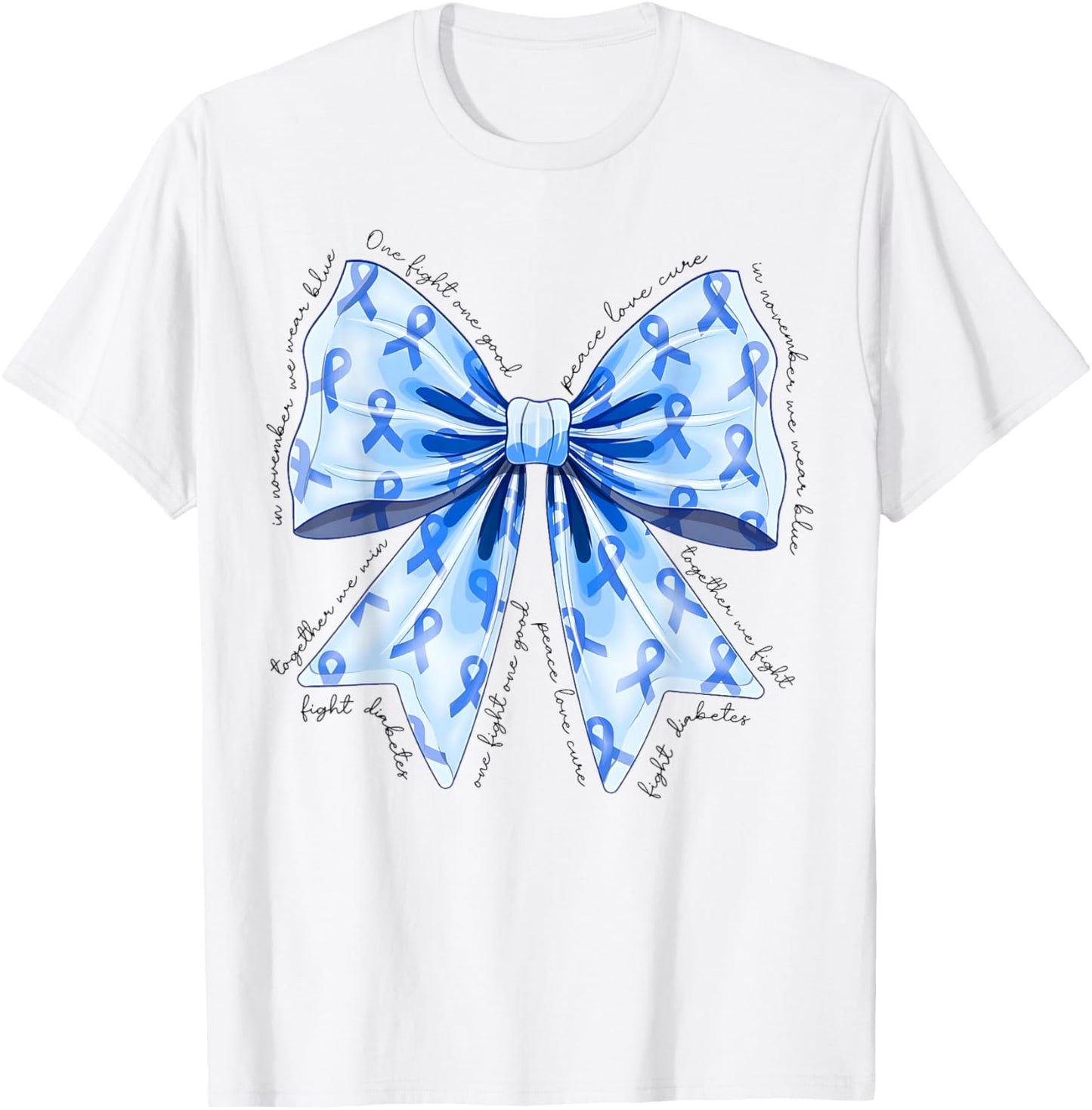 Coquette Bow in November We Wear Blue for Diabetes Awareness T-Shirt - T-Shirt | White