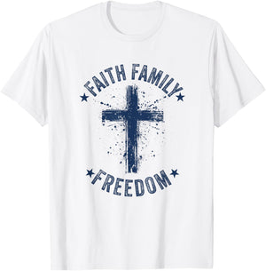 Faith Family Freedom American Flag Patriot USA Christian T-Shirt - T-Shirt | White