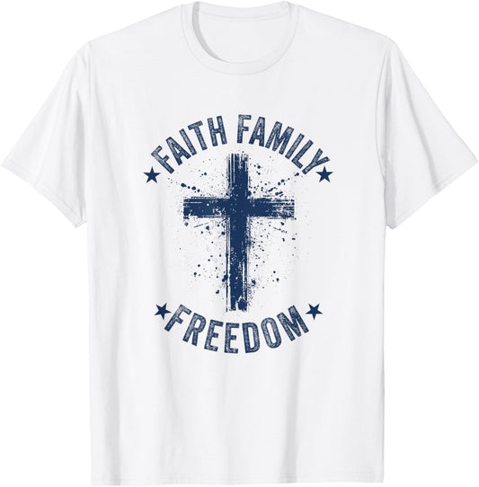 Faith Family Freedom American Flag Patriot USA Christian T-Shirt - T-Shirt | White