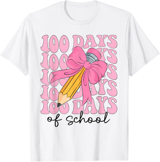 Coquette Bow 100 Days of School Teacher 100th Day of School T-Shirt - T-Shirt | White