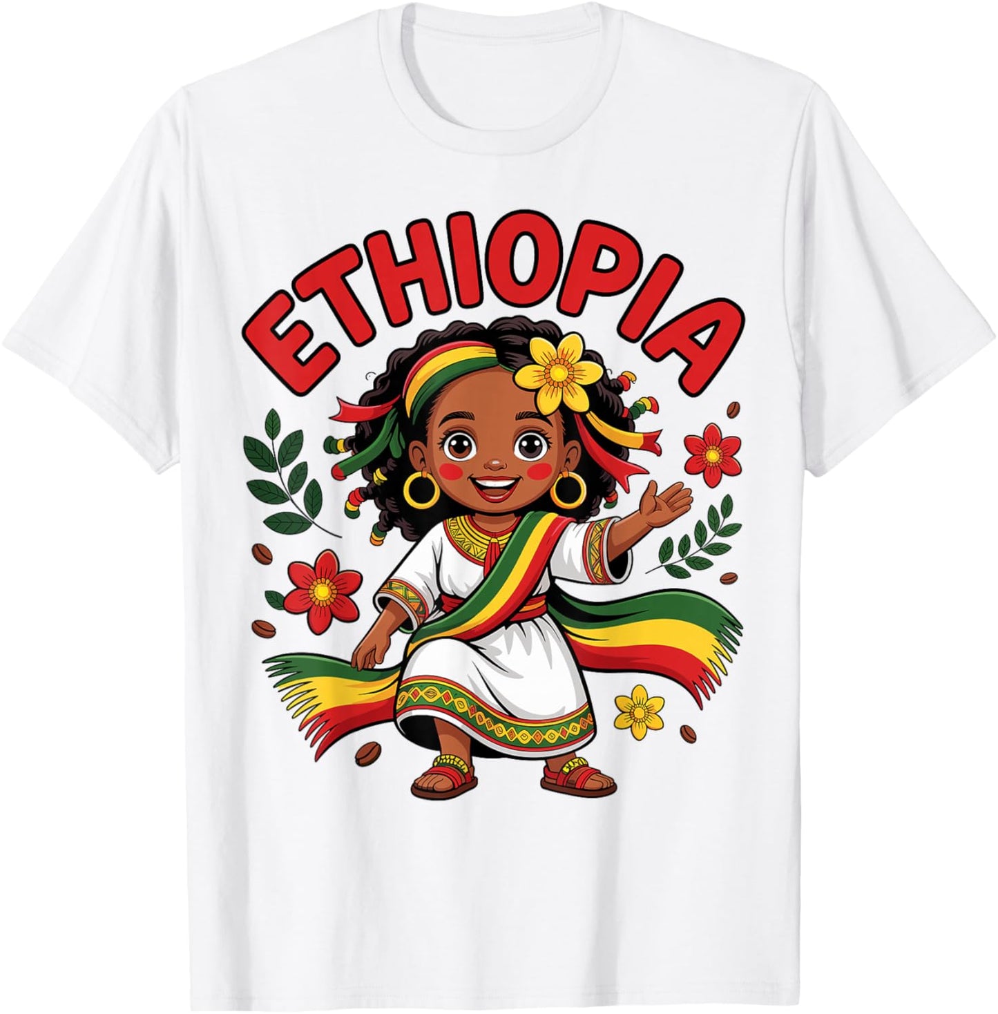 Cute Ethiopian Girl in Traditional Dress for Kids T-Shirt - T-Shirt | White