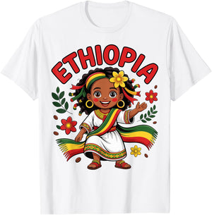 Cute Ethiopian Girl in Traditional Dress for Kids T-Shirt - T-Shirt | White