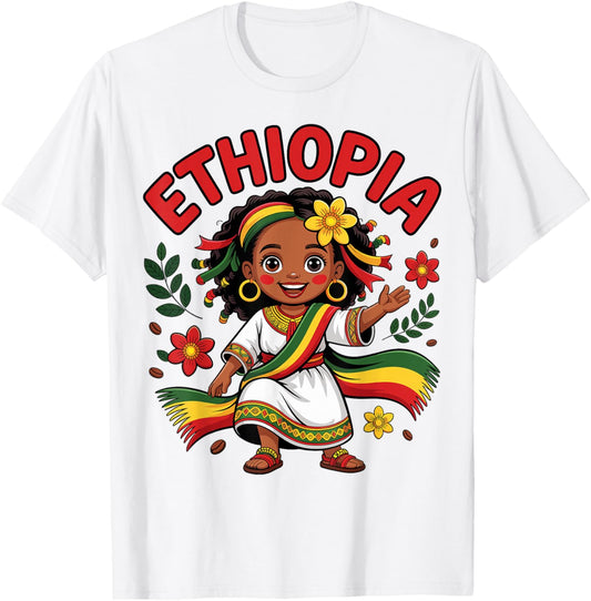 Cute Ethiopian Girl in Traditional Dress for Kids T-Shirt - T-Shirt | White
