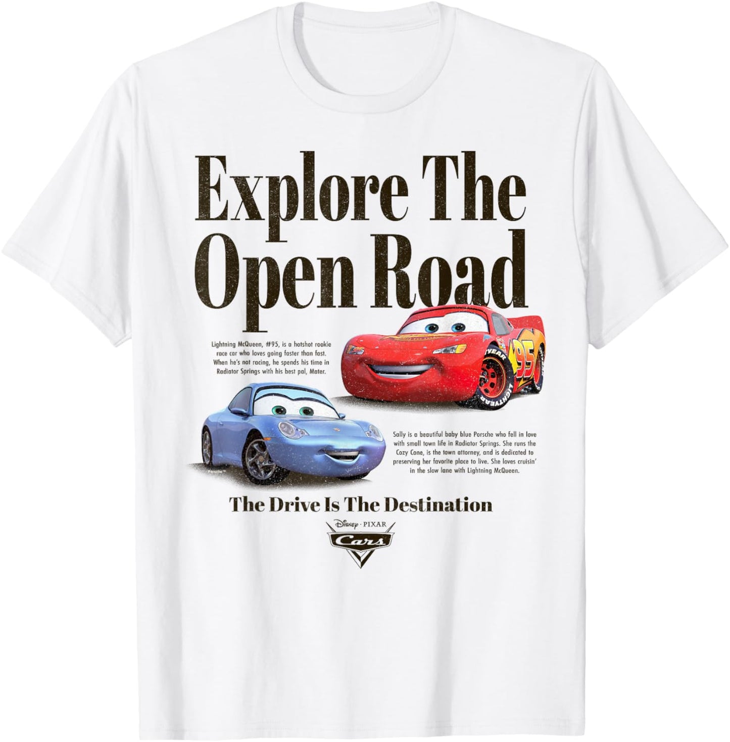 Disney Pixar Cars Explore The Open Road Sally and Lightning T-Shirt - T-Shirt | White