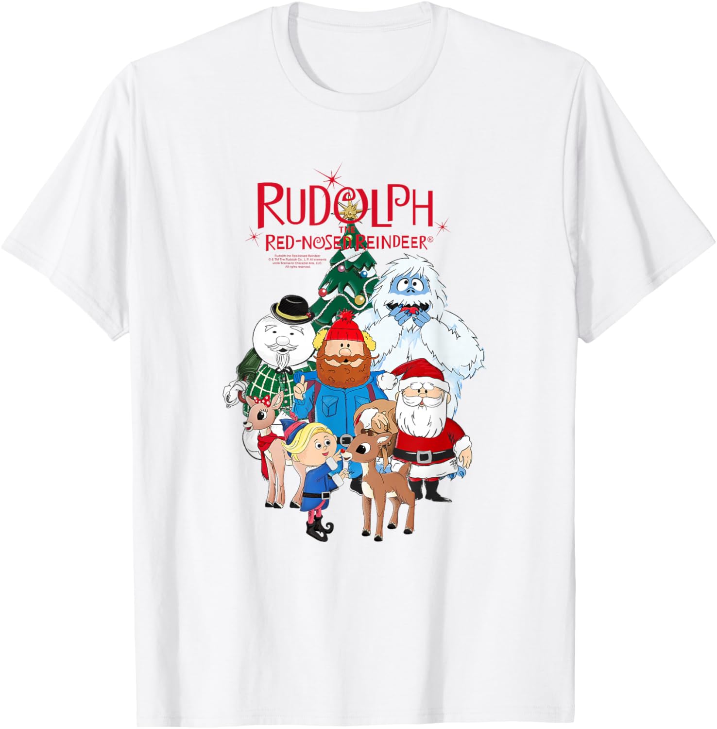 Rudolph Characters with Christmas Tree Retro Holiday T-Shirt - T-Shirt | White