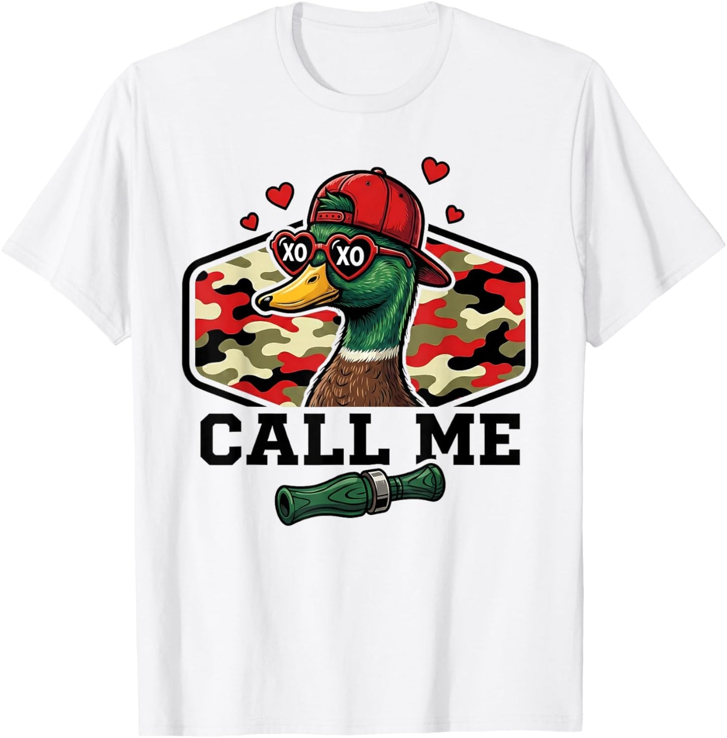 Funny Valentine Duck Hunting Camo Call Me Waterfowl T-Shirt - T-Shirt | White