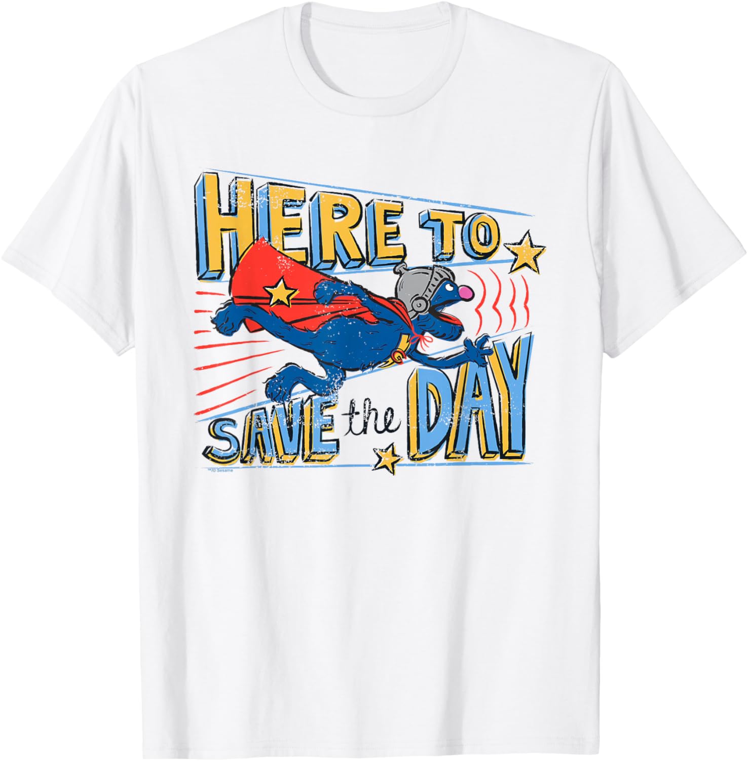Sesame Street Super Grover Here to Save The Day T-Shirt - T-Shirt | White