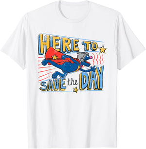 Sesame Street Super Grover Here to Save The Day T-Shirt - T-Shirt | White