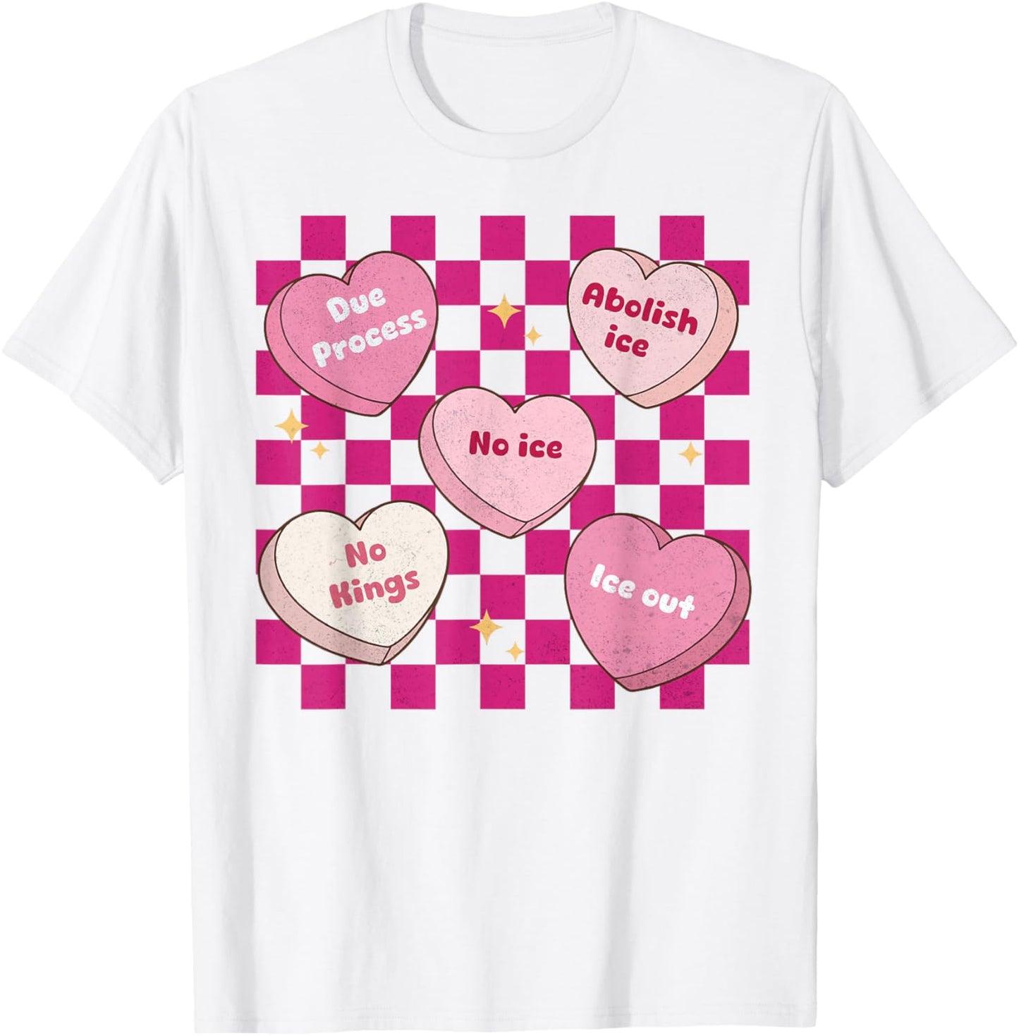 Valentine's Day Candy Heart Funny Abolish Ice Checkered T-Shirt - T-Shirt | White